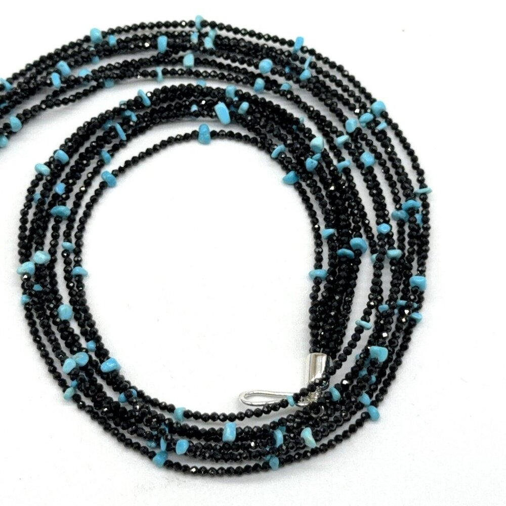 Jay King Necklace Black Spinel Turquoise & 7 Strand Layered Sterling Silver 18" - Picture 3 of 11